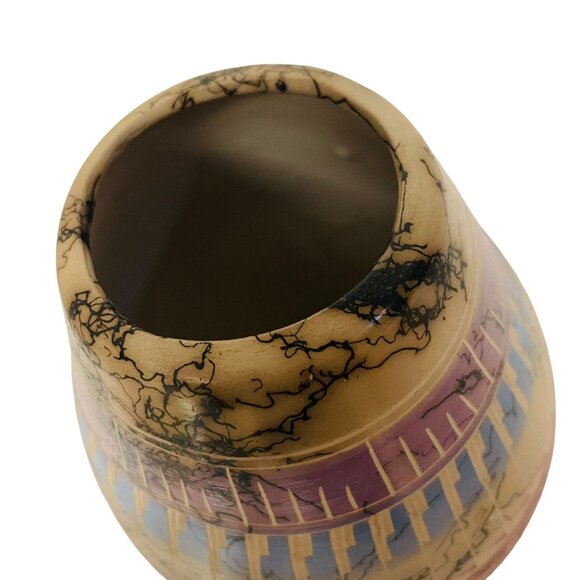 Handcrafted Navajo Pottery Vase Signed VT 4.5" Colorful Southwestern Decor VT Nu - Picture 4 of 8